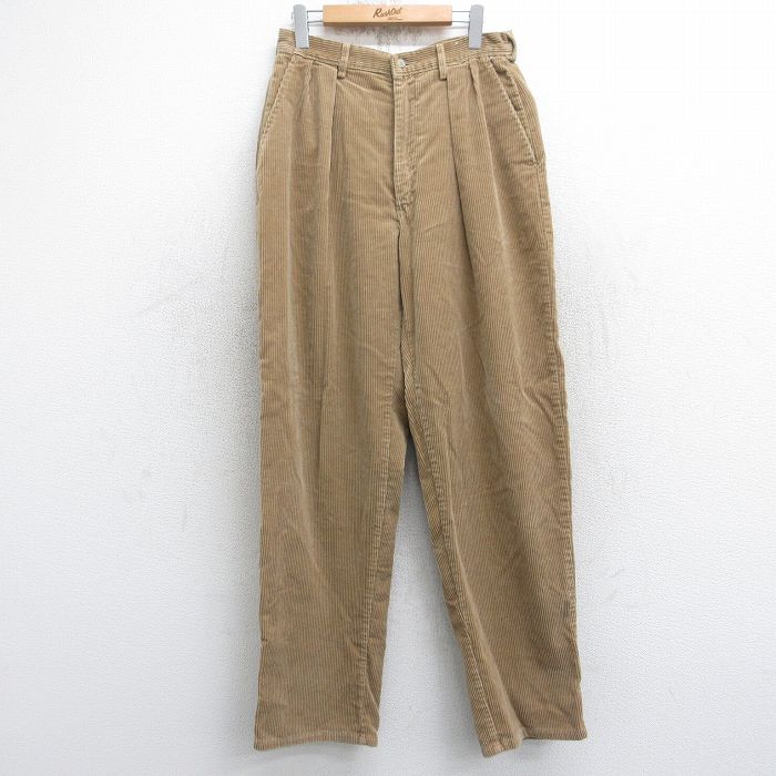 W31★古着 ラルフローレン ブランド コーデュロイ パンツ メンズ 90年代 90s 太畝 コットン USA製 ベージュ【spe】 25dec04