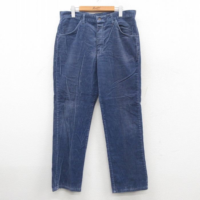 W33★古着 コーデュロイ パンツ メンズ 80年代 80s 太畝 USA製 紺 25dec20