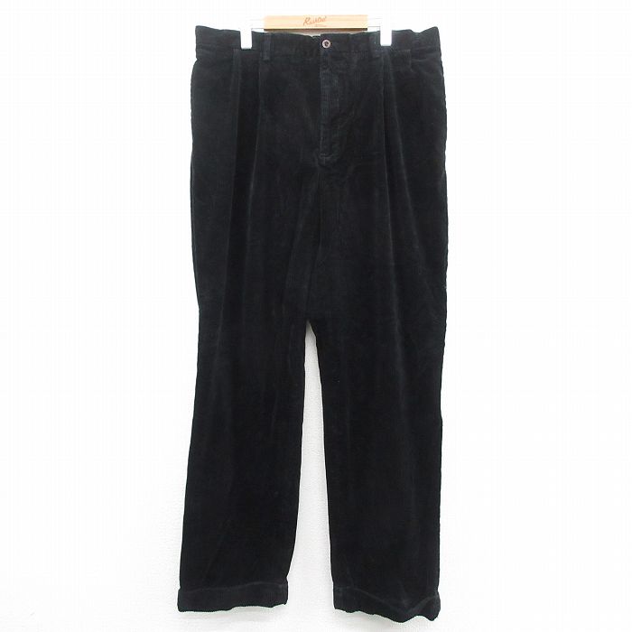 W37★古着 ラルフローレン ブランド コーデュロイ パンツ メンズ 90年代 90s 太畝 コットン 黒 25dec20