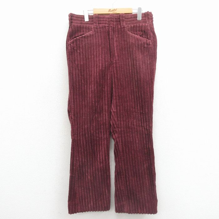W34★古着 コーデュロイ スラックス パンツ メンズ 80年代 80s 太畝 タロン エンジ 26feb21