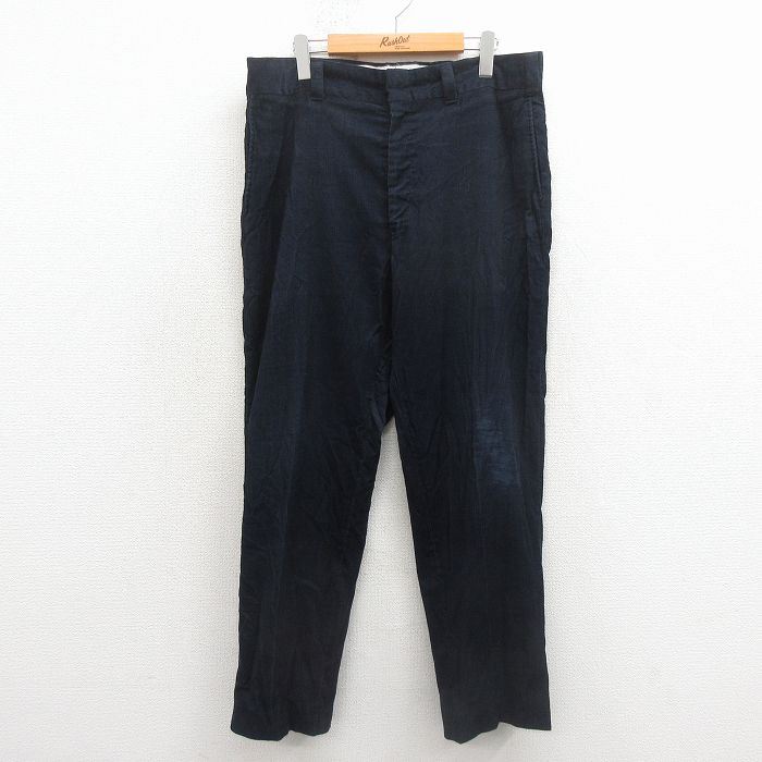 W36★古着 コーデュロイ スラックス パンツ メンズ 70年代 70s 紺 26feb21