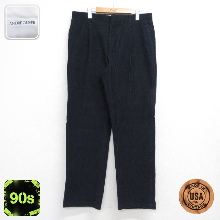 ANDRE OLIVER コーデュロイ パンツ メンズ 90s タック コットン USA製 ネイビー 実寸W36 | 古着