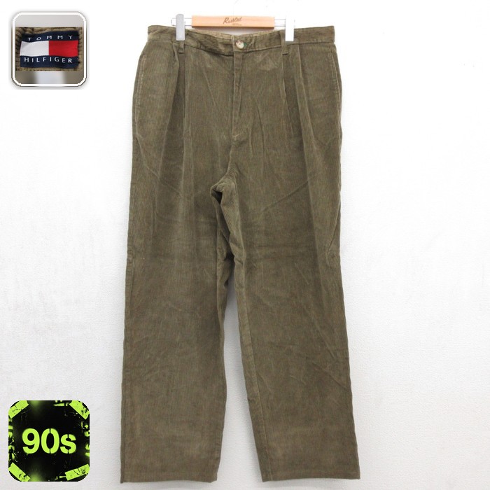 トミーヒルフィガー 90s コーデュロイパンツ 太畝 カーキ 実寸W35 | 古着