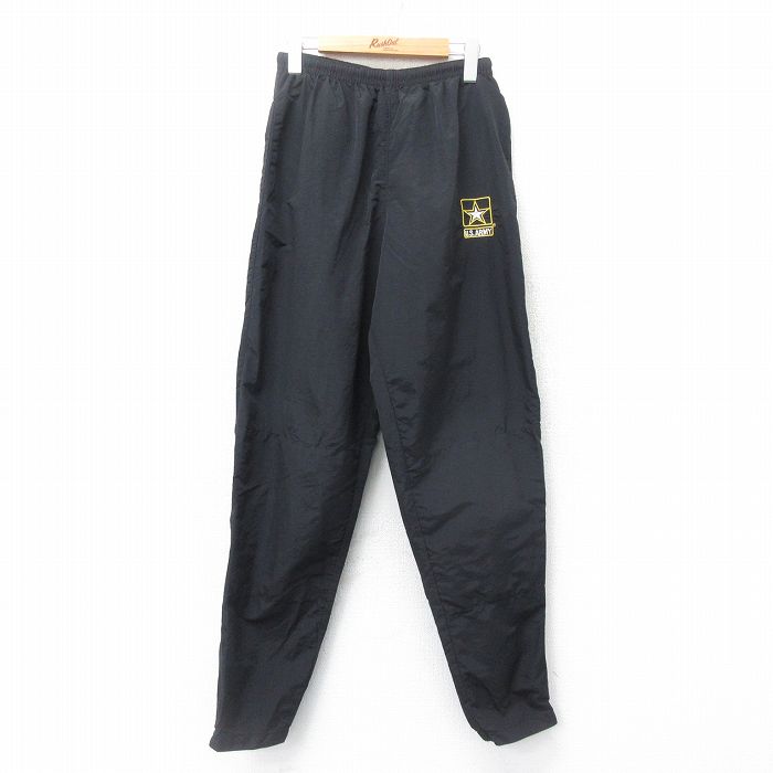 W31★古着 ミリタリー ナイロン パンツ メンズ USアーミー USA製 黒 ブラック 24dec18 中古 ボトムス ロング