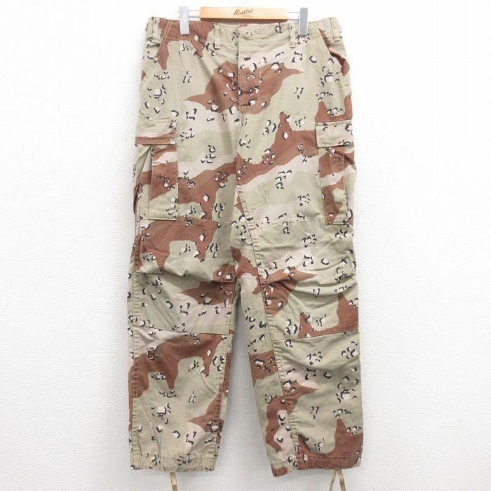 W34★古着 ミリタリー カーゴ パンツ メンズ 90年代 90s デザートカモ チョコチップ USA製 ベージュ カーキ 迷彩 25feb03 中古 ボトムス ロング