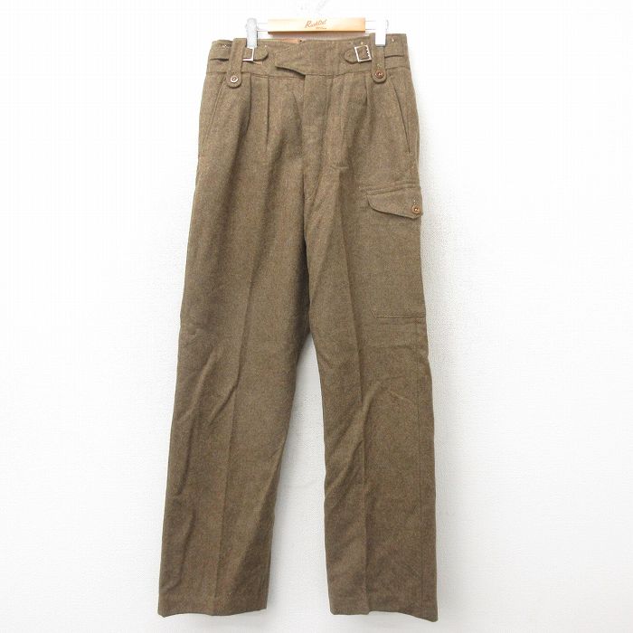 W33★古着 ビンテージ ミリタリー パンツ メンズ 50年代 50s バトルドレス ウール サスペンダー付き 茶 ブラウン 【spe】 25feb12 中古 ボトムス ロング