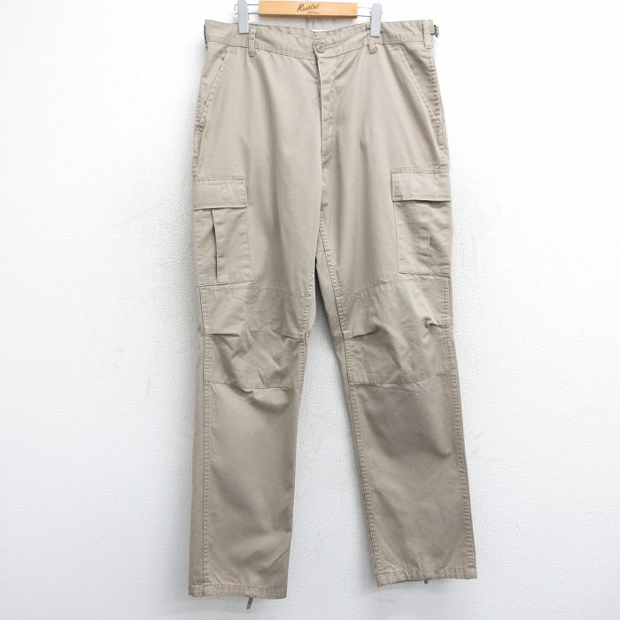 W40★古着 ミリタリー カーゴ パンツ メンズ 大きいサイズ ベージュ カーキ 25feb15 中古 ボトムス ロング