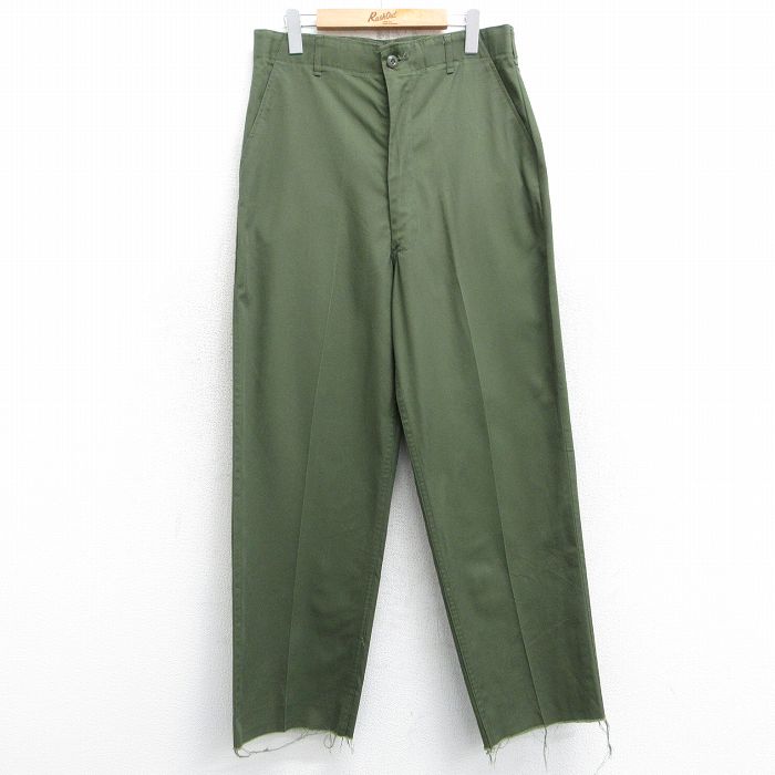 W33★古着 ミリタリー パンツ メンズ 80年代 80s ユーティリティ USA製 濃緑 グリーン 25feb15 中古 ボトムス ロング