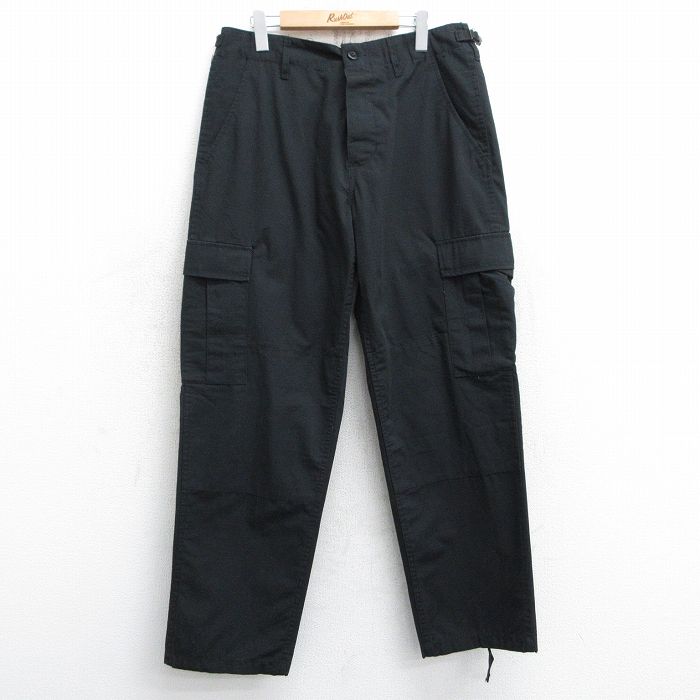 W36★古着 ミリタリー カーゴ パンツ メンズ リップストップ 黒 ブラック 25feb15 中古 ボトムス ロング