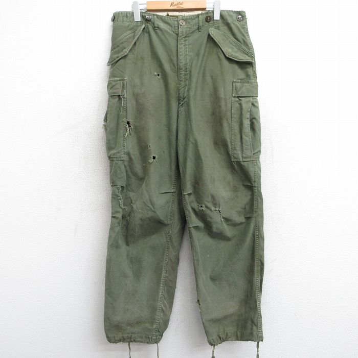 W35★古着 ビンテージ ミリタリー カーゴ フィールド パンツ メンズ 50年代 50s M-51 ボロ USA製 濃緑 グリーン 【spe】 25feb22 中古 ボトムス ロング