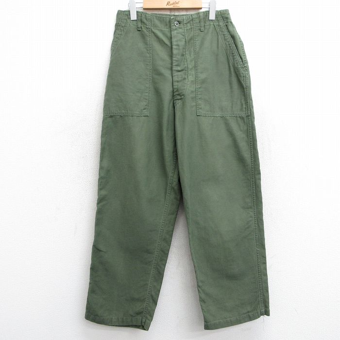 W29★古着 ビンテージ ミリタリー ベイカー パンツ メンズ 60年代 60s コットン 濃緑 グリーン 【spe】 25feb22 中古 ボトムス ロング