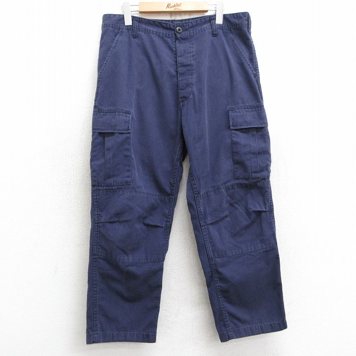 W34★古着 ミリタリー カーゴ パンツ メンズ 紺 ネイビー 25feb22 中古 ボトムス ロング