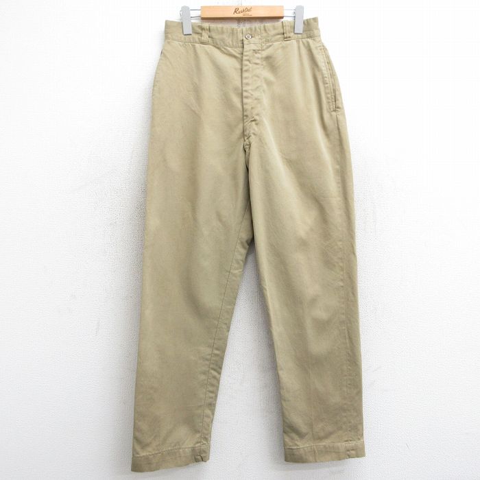 W30★古着 ビンテージ ミリタリー チノ パンツ チノパン メンズ 60年代 60s コットン ベージュ カーキ 25feb22 中古 ボトムス ロング