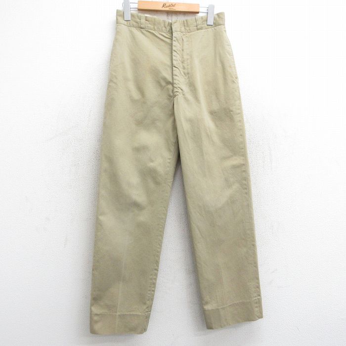 W29★古着 ビンテージ ミリタリー チノ パンツ チノパン メンズ 60年代 60s コットン USA製 ベージュ カーキ 25feb22 中古 ボトムス ロング
