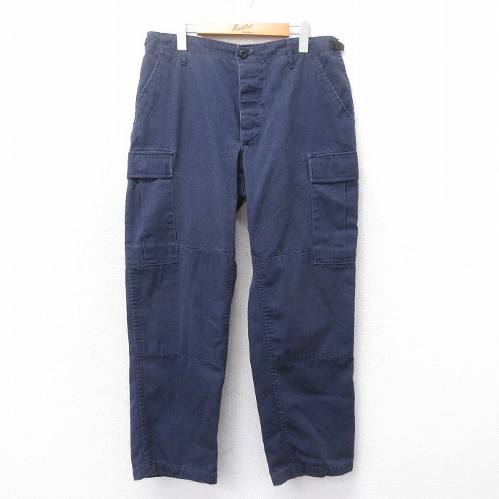 W34★古着 ミリタリー カーゴ パンツ メンズ 紺 ネイビー 25mar13 中古 ボトムス ロング