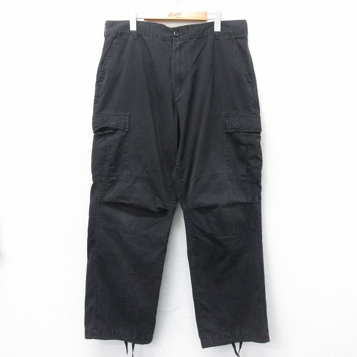 W37★古着 ミリタリー カーゴ パンツ メンズ 黒 ブラック 25mar26 中古 ボトムス ロング