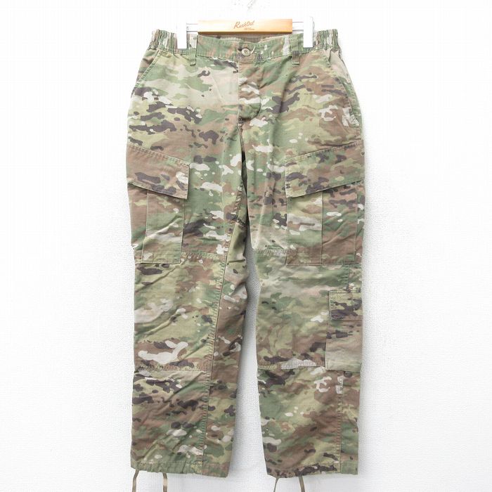 W33★古着 ミリタリー カーゴ パンツ メンズ コンバット リップストップ マルチカムカモ USA製 ベージュ他 カーキ 迷彩 25mar26 中古 ボトムス ロング