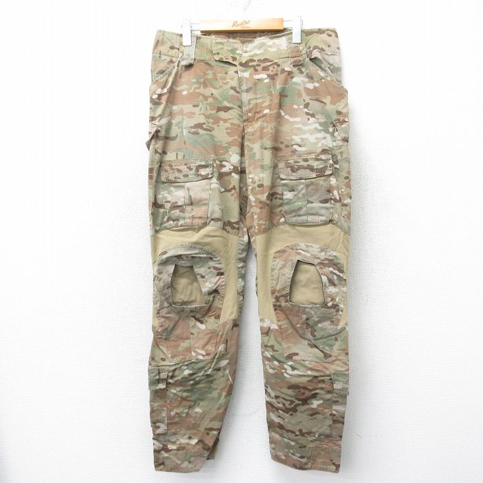 W36★古着 ミリタリー カーゴ パンツ メンズ 90年代 90s コンバット リップストップ マルチカムカモ USA製 ベージュ他 カーキ 迷彩 25mar26 中古 ボトムス ロング
