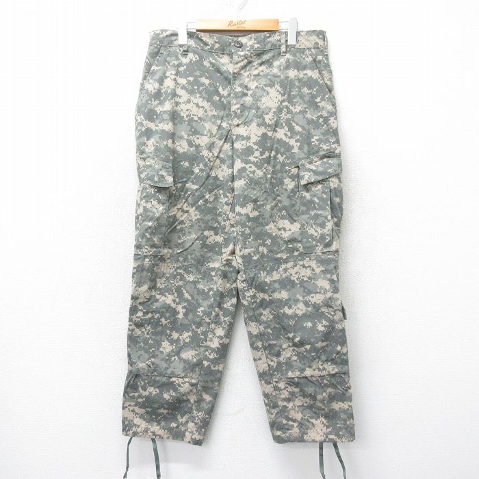 W36★古着 ミリタリー カーゴ パンツ メンズ 00年代 00s コンバット リップストップ デジタルカモ USA製 グレー 迷彩 25mar26 中古 ボトムス ロング