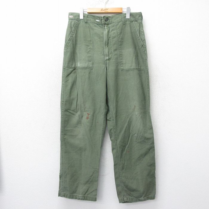 W36★古着 ビンテージ ミリタリー ベイカー パンツ メンズ 70年代 70s 緑系 グリーン 25mar26 中古 ボトムス ロング