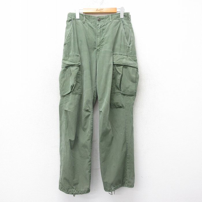 W30★古着 ビンテージ ミリタリー ジャングル ファティーグ カーゴ パンツ メンズ 60年代 60s リップストップ コットン 緑 グリーン 【spe】 25apr01 中古 ボトムス ロング