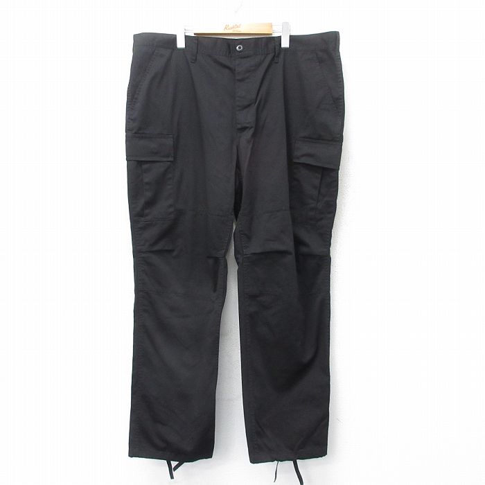 W42★古着 ミリタリー カーゴ パンツ メンズ 大きいサイズ 黒 ブラック 25apr01 中古 ボトムス ロング