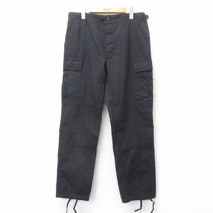 W34★古着 ミリタリー カーゴ パンツ メンズ 黒 ブラック 25apr01 中古 ボトムス ロング
