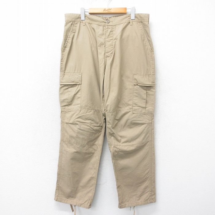 W36★古着 ミリタリー カーゴ パンツ メンズ リップストップ コットン ベージュ カーキ 25apr19 中古 ボトムス ロング