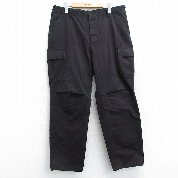 W38★古着 ミリタリー カーゴ パンツ メンズ 黒 ブラック 25may09 中古 ボトムス ロング