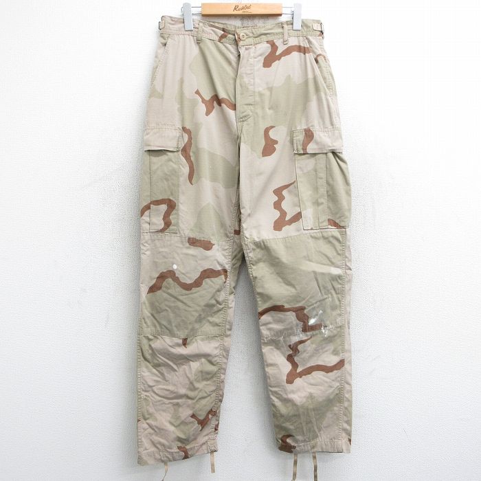 W33★古着 ミリタリー カーゴ パンツ メンズ 80年代 80s デザートカモ リップストップ コンバット USA製 ベージュ他 カーキ 迷彩 【spe】 25may09 中古 ボトムス ロング