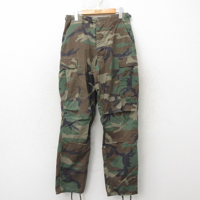 【20%OFF】W30★古着 ミリタリー カーゴ パンツ メンズ 90年代 90s コンバット ウッドランドカモ USA製 緑 グリーン 迷彩 25jun02 中古 ボトムス ロング