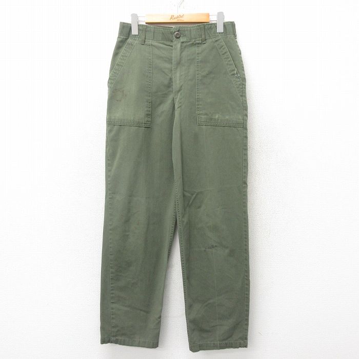W29★古着 ミリタリー ベイカー パンツ メンズ 70年代 70s ユーティリティ USA製 タロン 緑 グリーン 25jun02 中古 ボトムス ロング