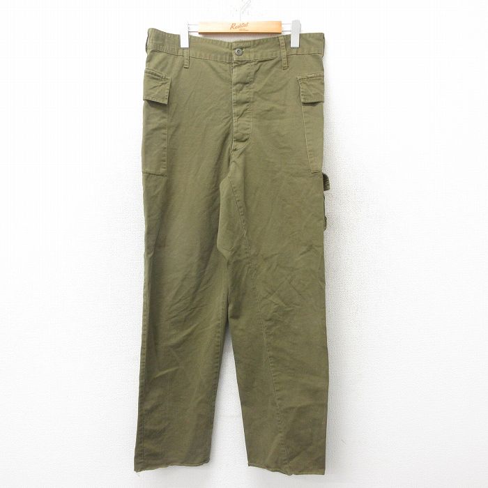 W35★古着 ミリタリー カーゴ パンツ メンズ 80年代 80s コットン 緑 グリーン 25jun02 中古 ボトムス ロング