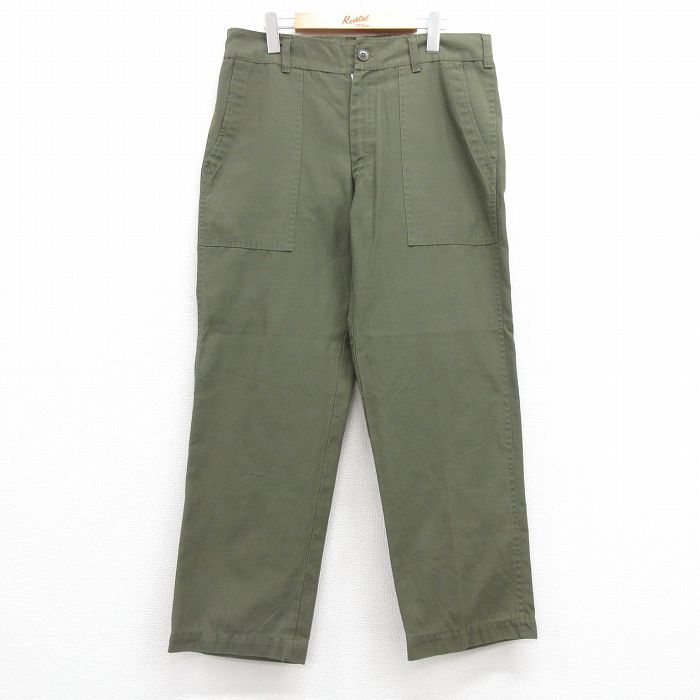 W35★古着 ミリタリー ベイカー パンツ メンズ 80年代 80s 濃緑 グリーン 25jul16 中古 ボトムス ロング