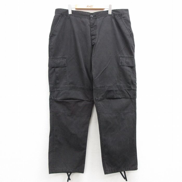 W40★古着 ミリタリー カーゴ パンツ メンズ 大きいサイズ 黒 ブラック 25jul16 中古 ボトムス ロング