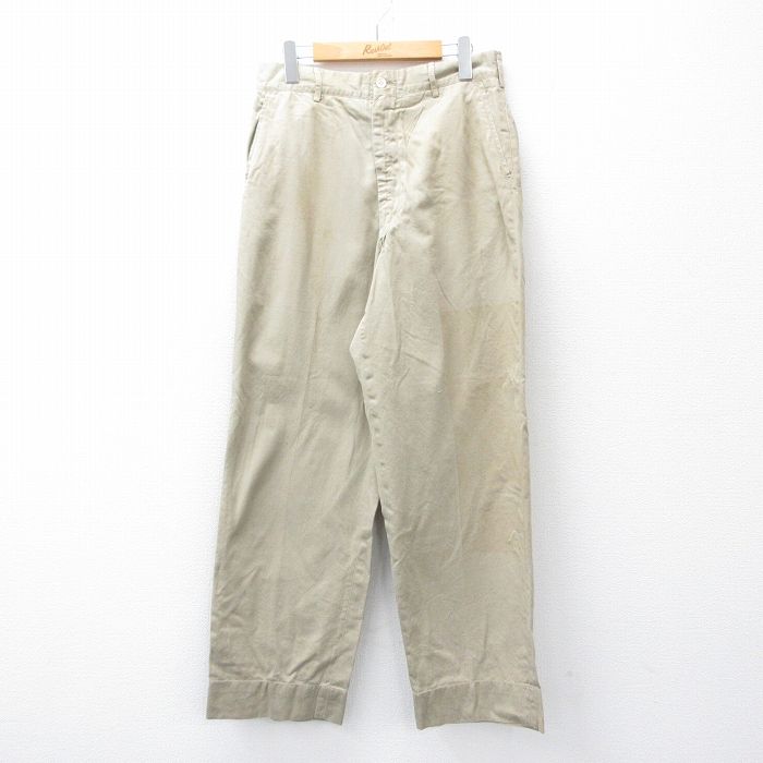 W31★古着 ビンテージ ミリタリー チノ パンツ チノパン メンズ 50年代 50s USA製 ベージュ カーキ 【spe】 25aug01 中古 ボトムス ロング