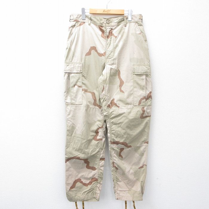 W33★古着 ミリタリー カーゴ パンツ メンズ デザートカモ リップストップ ベージュ他 カーキ 迷彩 25aug01 中古 ボトムス ロング