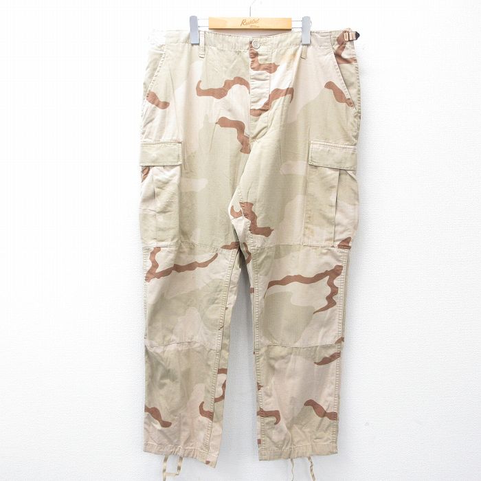 W39★古着 ミリタリー カーゴ パンツ メンズ デザートカモ リップストップ コットン ベージュ他 カーキ 迷彩 25aug01 中古 ボトムス ロング