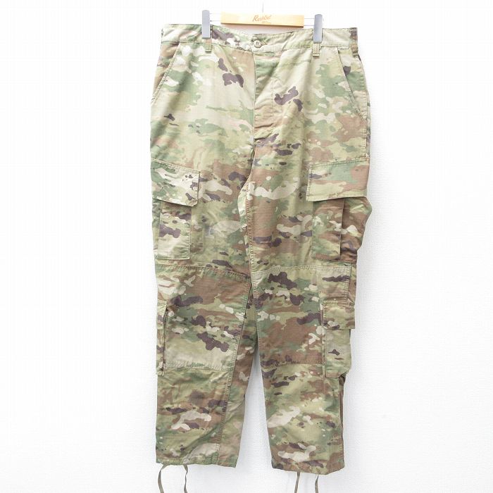 W37★古着 ミリタリー カーゴ パンツ メンズ コンバット マルチカムカモ リップストップ USA製 薄緑他 グリーン 迷彩 25aug01 中古 ボトムス ロング