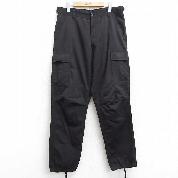 W34★古着 ミリタリー カーゴ パンツ メンズ 黒 ブラック 25aug08 中古 ボトムス ロング