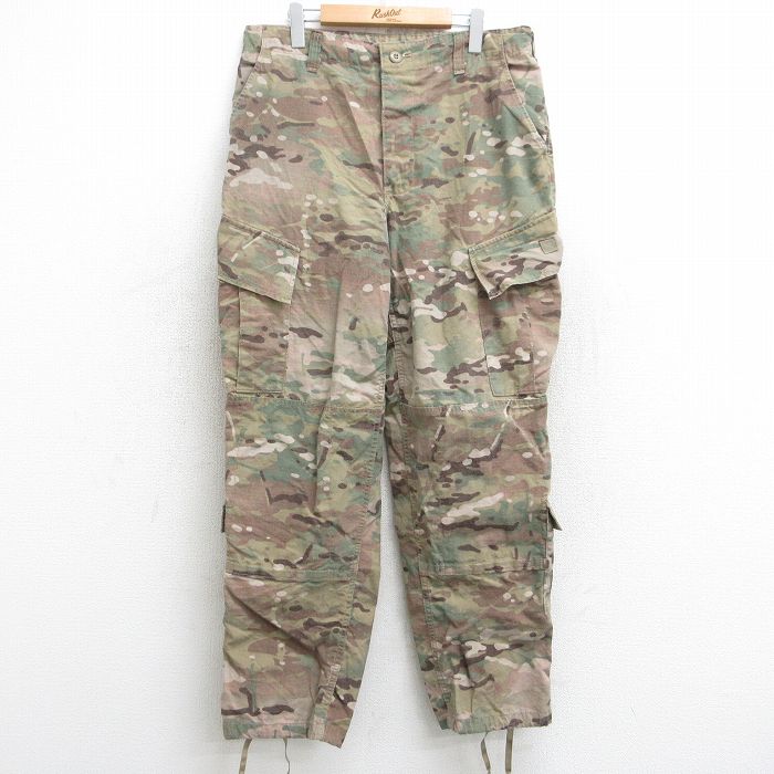 W35★古着 ミリタリー カーゴ パンツ メンズ アーミー ARMY コンバット リップストップ マルチカムカモ レーヨン USA製 ベージュ カーキ 迷彩 【spe】 25aug08 中古 ボトムス ロング
