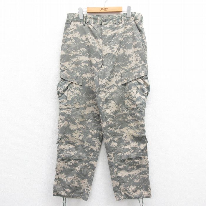 W35★古着 ミリタリー カーゴ パンツ メンズ 00年代 00s コンバット リップストップ デジタルカモ USA製 グレー 迷彩 25sep25 中古 ボトムス ロング