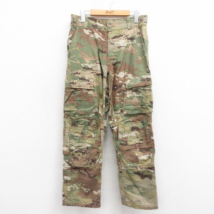 W32★古着 ミリタリー カーゴ パンツ メンズ コンバット マルチカムカモ USA製 緑 グリーン 迷彩 25sep25 中古 ボトムス ロング