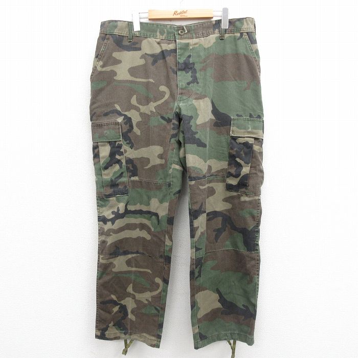 W39★古着 ミリタリー カーゴ パンツ メンズ 90年代 90s ウッドランドカモ USA製 緑 グリーン 迷彩 25sep25 中古 ボトムス ロング