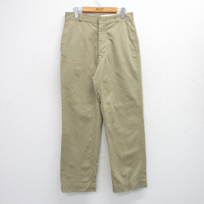 W30★古着 ビンテージ ミリタリー チノ パンツ チノパン メンズ 70年代 70s コットン USA製 ベージュ カーキ 【spe】 25sep29 中古 ボトムス ロング