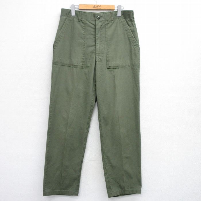 W33★古着 ミリタリー ベイカー パンツ メンズ 70年代 70s 緑 グリーン 25sep29 中古 ボトムス ロング