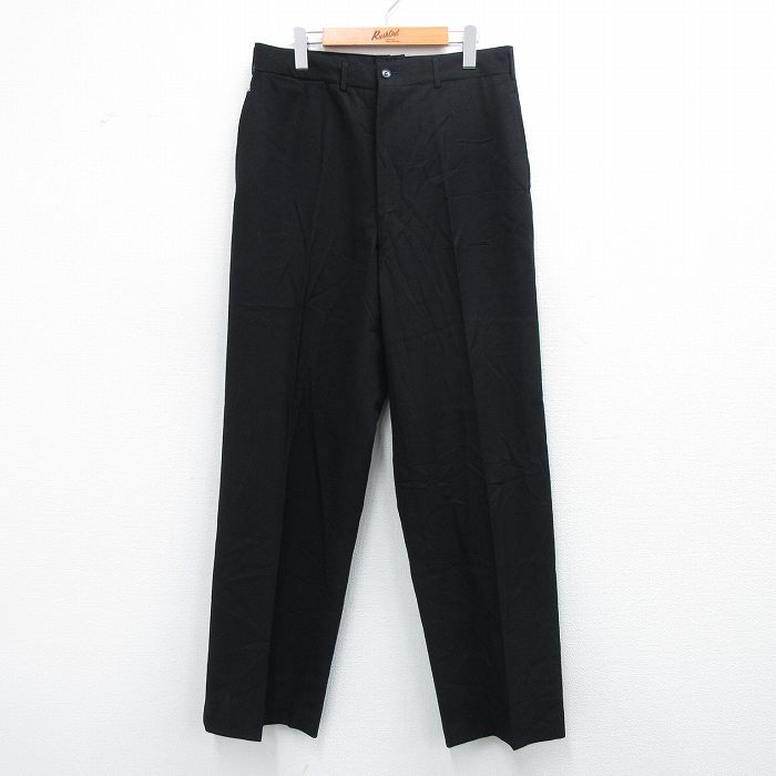 W33★古着 ミリタリー スラックス パンツ メンズ 80年代 80s ウール 黒 ブラック 25oct07 中古 ボトムス ロング
