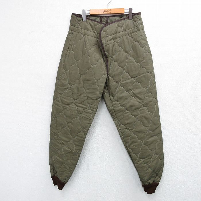 W36★古着 ミリタリー キルティング パンツ メンズ 90年代 90s 緑系他 グリーン 25oct07 中古 ボトムス ロング