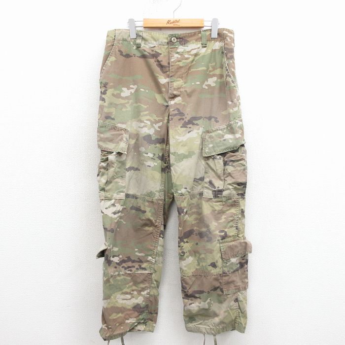 W35★古着 ミリタリー カーゴ パンツ メンズ コンバット リップストップ マルチカムカモ USA製 緑 迷彩 25nov26