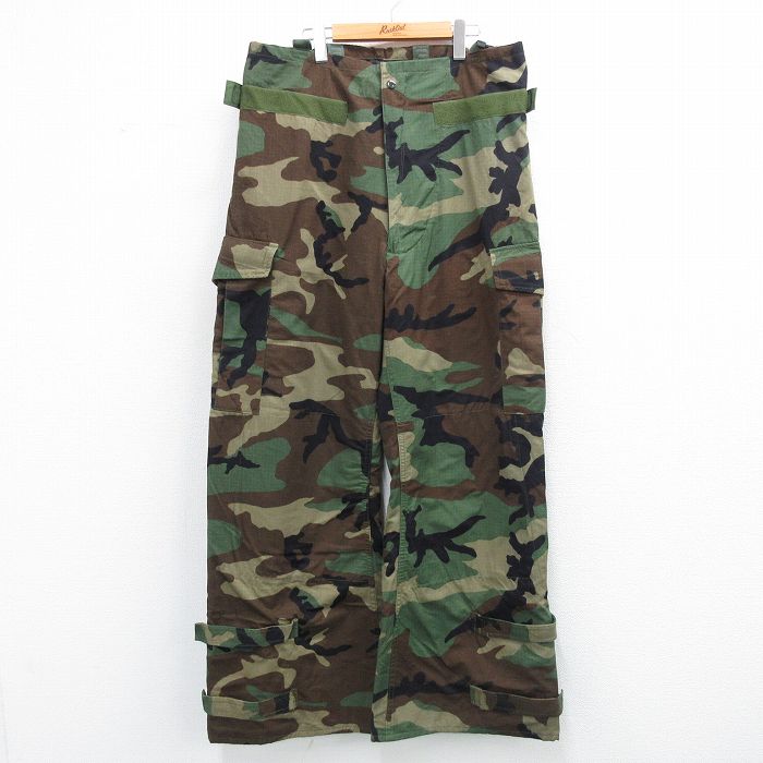 W38★古着 ミリタリー カーゴ パンツ メンズ 00年代 00s ケミカルプロテクティブ リップストップ ワンポイントロゴ サスペンダー付き USA製 緑他 迷彩【spe】 26feb19